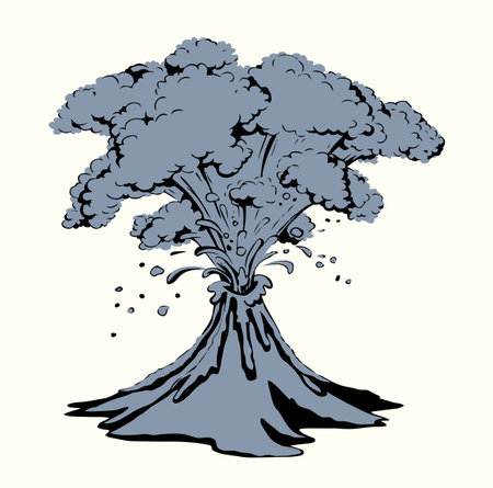 Ancient power big heat burn burst molten vulcano stream scene. Light white vintage text space.のイラスト素材