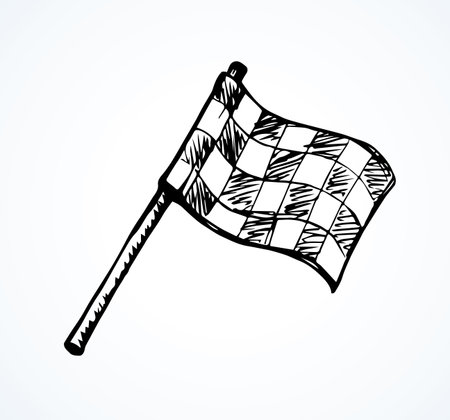 Old flat wave 1 object sporty traffic triumph signal. Freehand outline ink hand drawn drag truck kart go logo pictogram emblem badge idea in art retro doodle cartoon style pen on paper space for textのイラスト素材