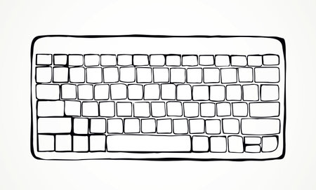 Empty open Lcd  type on white table backdrop. Outline ink hand drawn led  netbook. Www social online...