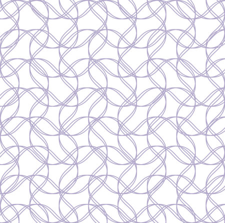 Tileable recurring sinuous warp twisty shape dark purple color squiggly curvy ribbons with intricate nodes. Billowy wavelike weave form template surfaceのイラスト素材