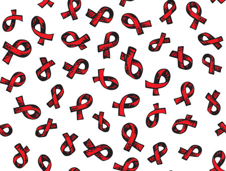 Logo bow of unity human with immunodeficiency isolated on white backdrop. Abstract linear issue concept. Freehand red ink outline hand drawn emblem sketchy in scribble graphic style pen on paperのイラスト素材