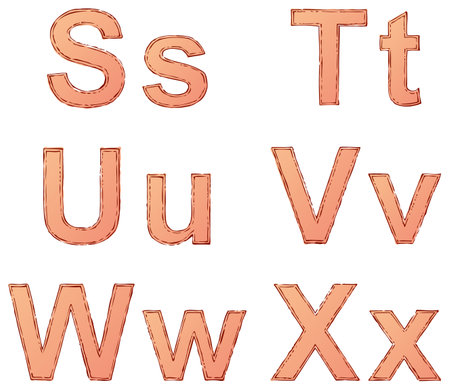 Vector drawing font isolated on white background. Uppercase and lowercase letters of the Latin alphabet with the ink-drenched double circuit and paintのイラスト素材