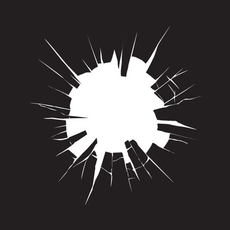 Crime busted circle break gray crystal pane isolated on white backdrop. Freehand outline ink hand drawn picture sketchy in art doodle retro graphic style pen on paper. Closeup view with space for textのイラスト素材