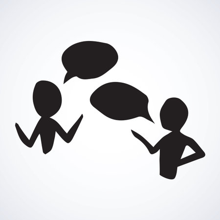 2 figure isolated on white backdrop. Item internet networks ui concept. Freehand line black ink hand...