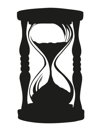 Traditional flowing grain timekeeper stopwatch isolated on white backgdrop. Dark ink hand drawn object sketchy in art style pen on paper. View closeup with space for textのイラスト素材