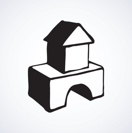 Small plastic kit set on white paper backdrop. Freehand outline black color ink hand drawn logic design object logotype emblem sketchy in modern art doodle cartoon style. Close up with space for textのイラスト素材