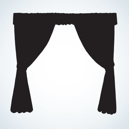 Elegant luxury classic artistic circus audience satin fold enter sign on white backdrop. Dark ink hand drawn picture logo in retro art print graphic style. Closeup front view with space for textのイラスト素材