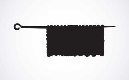 Old rough roll sew design instrument on white backdrop. Dark ink drawn picture emblem in art print ancient style. Closeup view with space for textのイラスト素材