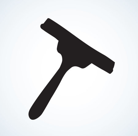 Flat tidy swab wiper on white backdrop. Dark black ink hand drawn worker duster object logo emblem pictogram in art modern contour engraved print style on space for text. Close up viewのイラスト素材