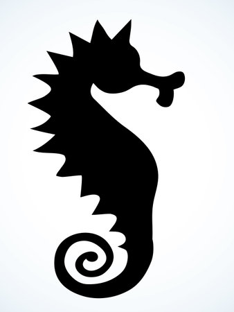 Big old horsefish organism fin set light paper text space backdrop. Freehand dark pen hand drawn funny sealife zoo decor emblem design. Close up side macro view retro fun comic art doodle print styleのイラスト素材