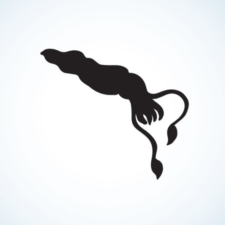 Big cute calamary monster on white paper backdrop. Dark ink hand drawn eco aqua zoo logotype pictogram emblem design in retro art etching contour print style. Closeup view with space for textのイラスト素材