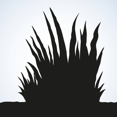 Abstract lake or marsh plantain. Thick grass isolated on white backdrop. Dark ink drawn   sketch in art engraving style with space for text on skyのイラスト素材