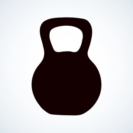 Old free flex crossbar dumb bell isolated on white backdrop. Dark ink hand drawn picture in retro style. Closeup view with space for textのイラスト素材