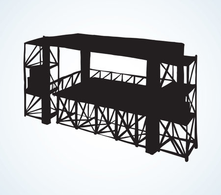 Steel urban scaffolding runway area for amplifiers loud pop musician fest on white backdrop.のイラスト素材