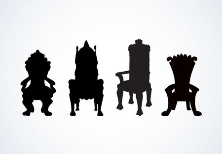 Classic fashion palace lux exquisite sit arm stool design on white background. Dark black ink hand drawn emblem in art retro contour engraving print graphic style. Closeup view with space for textのイラスト素材