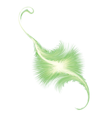 Bright circle fantasy midpoint feather drawing shape design. Big fuzzy magic sphere form effect in modern artist cartoon creative line style. Lime color motley power boom ball symbol on fond for textのイラスト素材