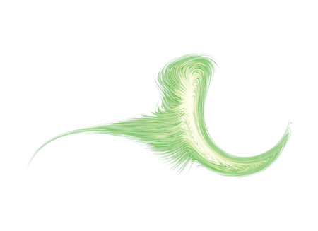 Bright circle fantasy midpoint feather drawing shape design. Big fuzzy magic sphere form effect in modern artist cartoon creative line style. Lime color motley power boom ball symbol on fond for textのイラスト素材