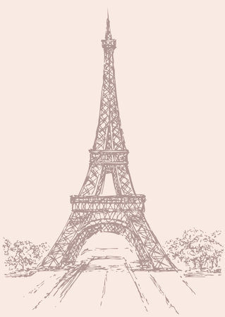 Vector drawing from a series of sketches of landmarks cities. The Eiffel Tower in Paris. Franceのイラスト素材