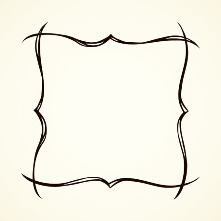 Old cute romantic book ribbon bow swirly tag swoosh element isolated on white paper card backdrop. Freehand black ink pen outline drawn curly corner sketchy in artistic rustic curlicue scrawl styleのイラスト素材