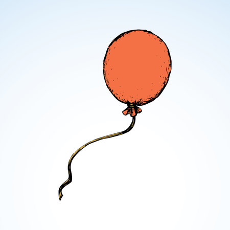 Cute merry rise oxygen gas orange ball flight isolated on white sky air backdrop. Bright red color hand drawn picture sketch in art retro joy scribble style. View close up and space for textのイラスト素材