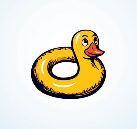 Closeup cute funny animal plastic safe support preserver swimming design on white aqua river space for text.のイラスト素材