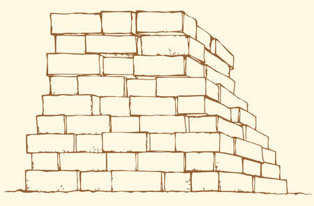 Vector monochrome line drawing. A stack of bricksのイラスト素材