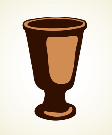 Gold holy sabbath retro container on white paper space for text. Clay bible jew god pray bless jar. Line black ink hand drawn judaic object  sign in ancient art cartoon vector style. Closeup viewのイラスト素材