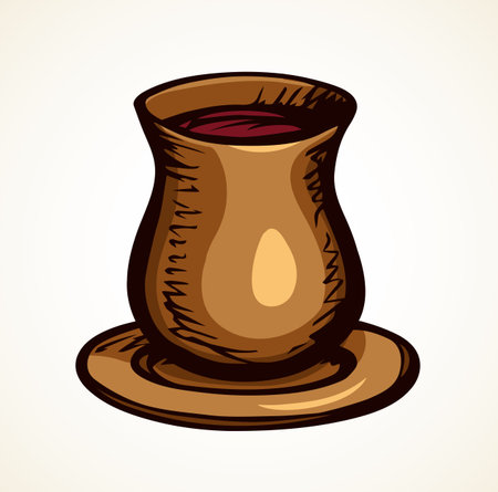 Gold holy sabbath retro container on white paper space for text. Clay bible jew god pray bless jar.のイラスト素材