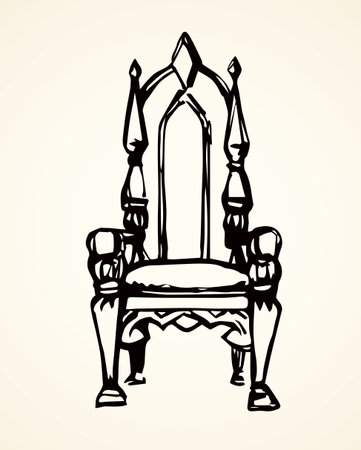 Classic fashion palace lux exquisite sit arm stool design on white background. Freehand line black ink hand drawn  sketchy in art retro doodle cartoon graphic style pen on paper and space for textのイラスト素材