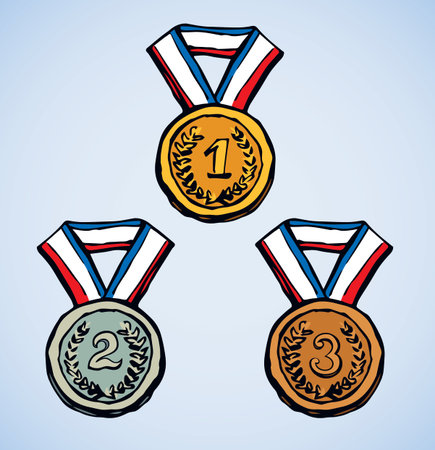 Contest leader medalist modern striped necklace round shape iso meed on white backdrop.のイラスト素材