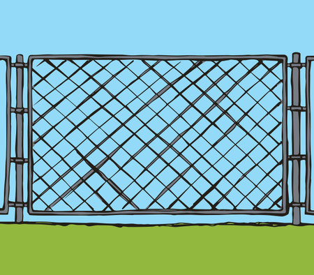 Iron Mma enclose detain chain link framework hedge bar section element on white sky backdrop. Gray line hand drawn design  space for textのイラスト素材