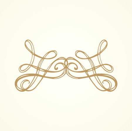 Old cute romantic book ribbon bow swirly tag swoosh element set isolated on white paper card backdrop. Freehand black ink pen outline drawn curly logo sketchy in artistic rustic curlicue scrawl styleのイラスト素材