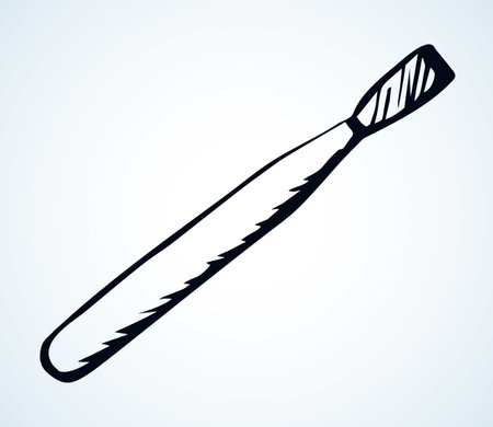 Personal female iron sharp buff blade tip device set. Light paper text space backdrop. Outline dark ink pen hand drawn toe nippers   pictogram design in modern art doodle style. Close up macro viewのイラスト素材