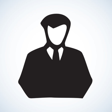 Network job officer guy ui concept emblem on white backdrop. Freehand outline black ink hand drawn picture   sketchy in art retro scribble style pen on paper. Closeup front view with space for textのイラスト素材