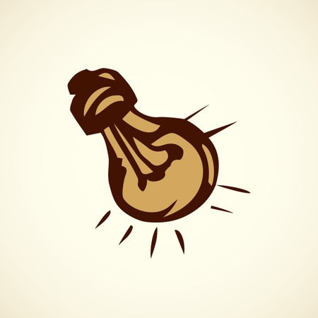 Round shape Incandescent tube on white backdrop. Cute ui emblem. Freehand linear black ink hand drawn picture   sketchy in art retro scribble style pen on paper. Closeup view with space for textのイラスト素材