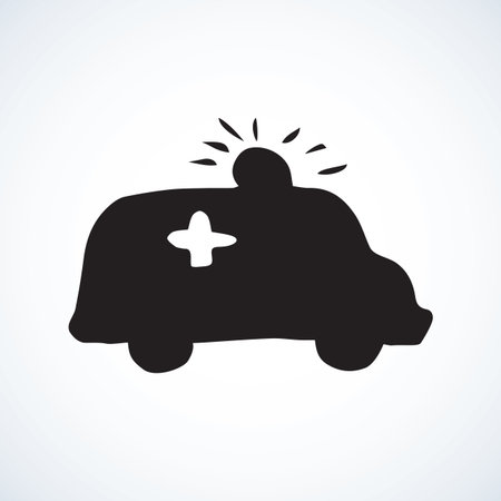 Speed 911 alert traffic delivery isolated on white backdrop. Web   concept. Dark ink hand drawn picture emblem sketchy in art retro engraving contour graphic styleのイラスト素材