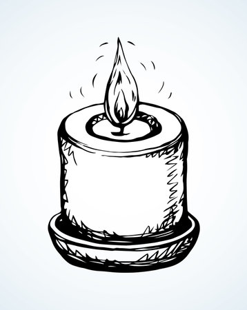 Big melt shape paraffin object on paper space for text. Outline dark ink hand drawn warm cathedral glare   emblem pictogram banner design in art historic doodle engraved style. Closeup macro viewのイラスト素材