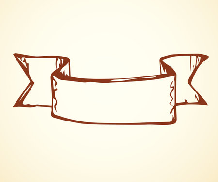 Old curl blank ornate romantic title tape isolated on white backdrop. Freehand outline ink hand drawn picture sketchy in art scribble retro style pen on card with space for textのイラスト素材