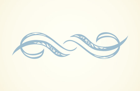 Old cute romantic book ribbon bow swirly tag swoosh element set isolated on white paper card backdrop. Freehand black ink pen outline drawn curly logo sketchy in artistic rustic curlicue scrawl styleのイラスト素材