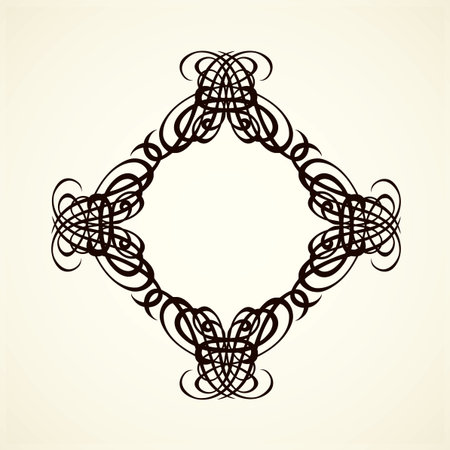 Old cute romantic book ribbon bow swirly tag swoosh element isolated on white paper card backdrop. Freehand black ink pen outline drawn curly corner sketchy in artistic rustic curlicue scrawl styleのイラスト素材