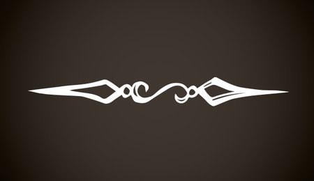 Old cute romantic book ribbon bow swirly tag swoosh element set isolated on dark black board backdrop. Freehand white chalk outline drawn curly logo sketchy in artistic rustic curlicue scrawl styleのイラスト素材