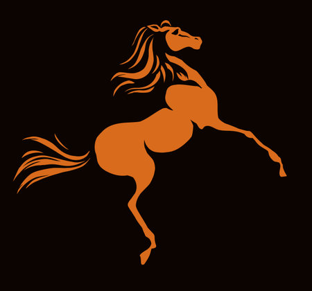 Gorgeous pride white courser smartly rear up on ranch race paddock. Freehand outline black ink pen hand drawn andalusian ride beast logo emblem pictogram design. Art doodle retro paper cartoon styleのイラスト素材