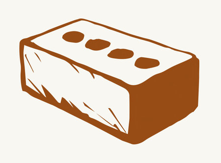 New cute single house brown airbrick diy. Freehand doodle black linear ink pen hand drawn design concept object emblem in art scribble engrave print style. Closeup view light paper text space backdropのイラスト素材