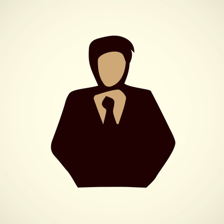 Network job officer guy ui concept emblem on white backdrop. Freehand outline black ink hand drawn picture logo sketchy in art retro scribble style pen on paper. Closeup front view with space for textのイラスト素材