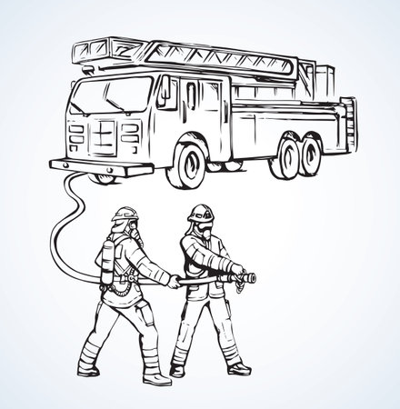 911 aid auto and hero male person on white street backdrop. Line red ink hand drawn save gear sign icon symbol sketch in modern art doodle cartoon graphic silhouette style pen on paper space for textのイラスト素材