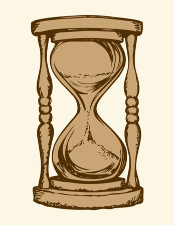 Aged flowing grain timekeeper isolated on white backdrop. Freehand outline ink hand drawn icon...