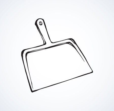 Small metal bin trowel on light ground backdrop. Freehand outline black ink hand drawn picture object emblem pictogram sketchy in retro art scribble style pen on paper. Closeup view and space for textのイラスト素材
