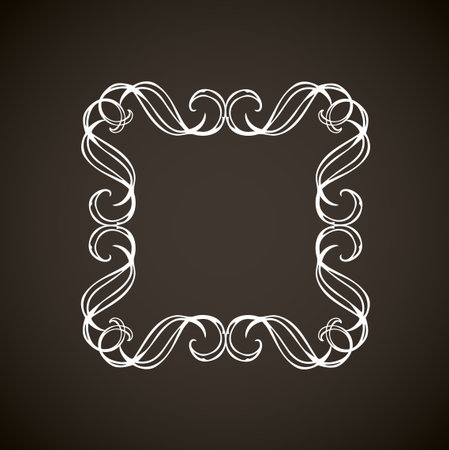 Old cute romantic book ribbon bow swirly tag swoosh element isolated on dark black board backdrop. Freehand white chalk outline drawn curly sketchy in artistic rustic curlicue scrawl styleのイラスト素材