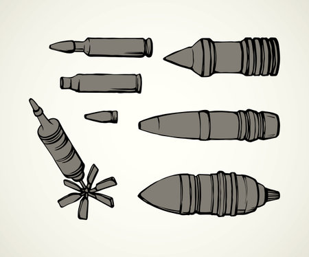 Surface defense antiaircraft launcher long range system device on white background. Black ink hand drawn logo sketch in retro doodle cartoon silhouette graphic style. Closeup view with space for textのイラスト素材