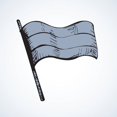 Old three-band pennon element on light sky backdrop. Freehand linear dark ink hand drawn picture logo sketchy in art retro scribble strokes style pen on paper. View closeup with space for textの写真素材